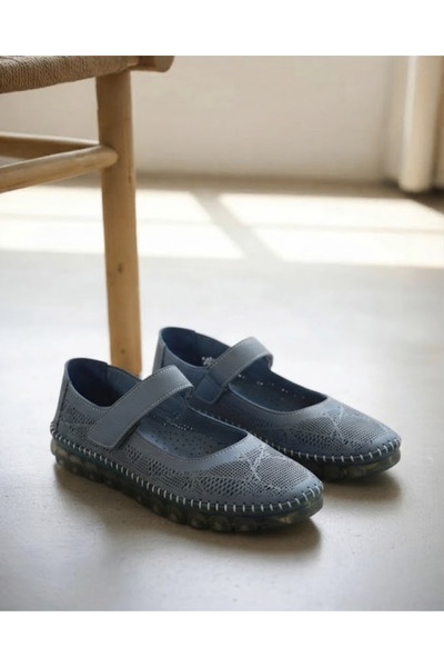 Enes Ayakkabıcılık Women's velcro patterned casual flat shoes