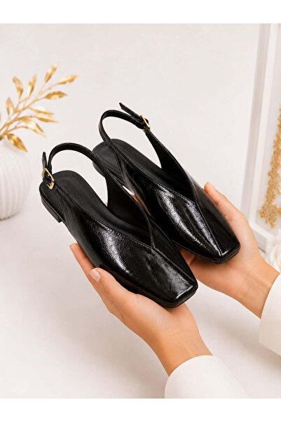 dabab shoes LIVORA Γυναικεία παπούτσια μπαλαρίνας με μαύρη τετράγωνη αγκράφα ...