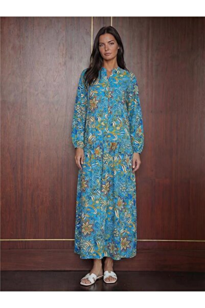 WeShaya Turquoise Viscose Textured Long Sleeve Authentic Patterned Loose-Fit ...