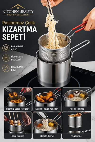 Kitchen Beauty Paslanmaz 304 Çelik Fritöz Kızartma Sepeti Çok Fonksiyonlu Pot