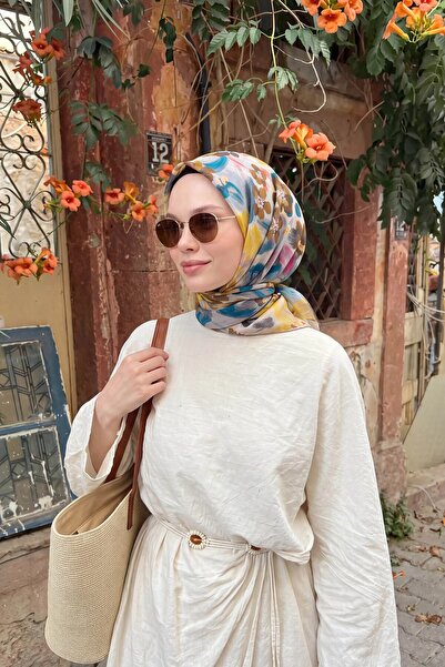 Silk Home Soft Scarf Flower Mustard
