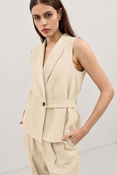 Antioch Yellow Linen Blend Double-Breasted Women's Vest