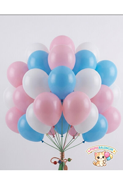 PISPISBALONCUK pembe mavi beyaz balon 10 adet balon doğum günü babyshower cin...