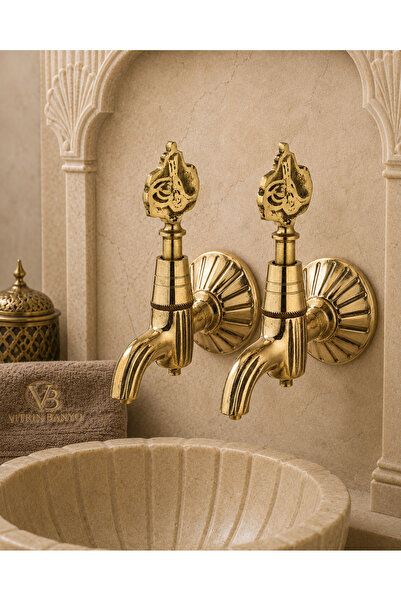 vb vitrinbanyo Gold Kurna Musluğu Osmanlı Tuğralı Hamam Musluğu İkili Set Kom...