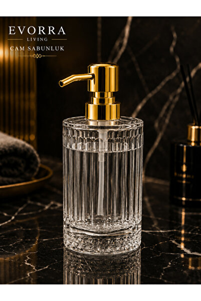 EVORRA LİVİNG Striped Glass Liquid Soap Dispenser 400 ml Glass Soap Dispenser...