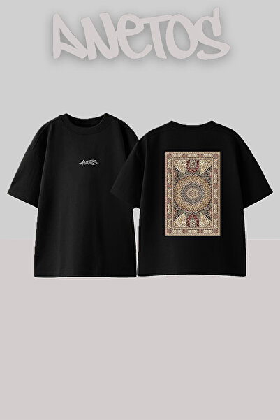 Anetos Fars Hali_10 Design Back Printed Cotton Black Oversize T-Shirt
