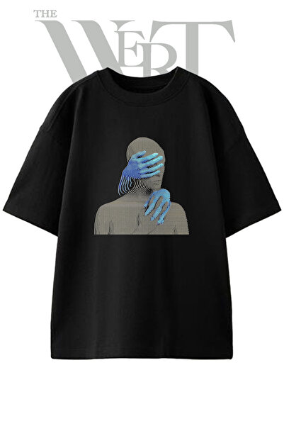 THEWERT Tricou oversize negru unisex cu imprimeu Contour Human Design