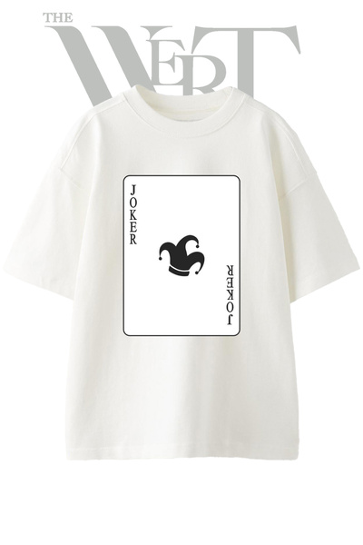 THEWERT Joker Card Design Printed Unisex White Oversize T-Shirt