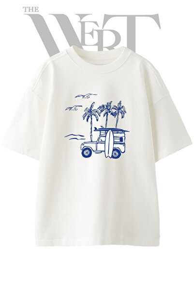 THEWERT Μπλουζάκι Sorf 4x4 με στάμπα, Unisex, λευκό, oversized