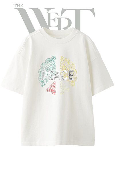 THEWERT Μπλουζάκι Unisex Λευκό Oversize με στάμπα Peace Mandala Design