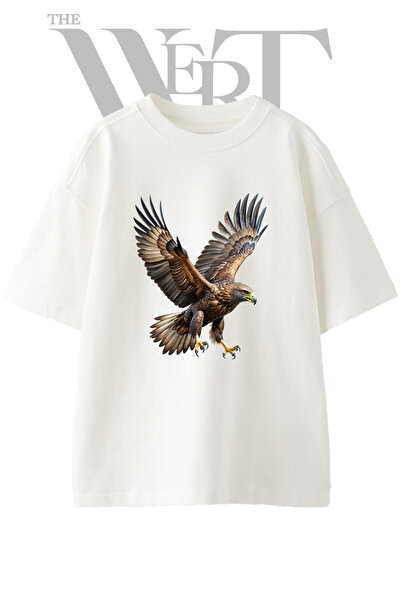 THEWERT Altin Kartal Design Printed Unisex White Oversize T-Shirt