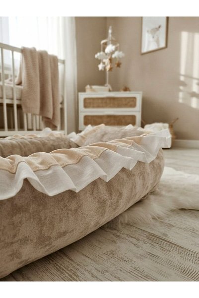 Babynest Fırfırlı Bej Mermer desenli Emzirme yastığı