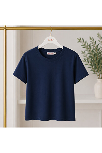 Parkur Women's Single Jersey Crew Neck Short Sleeve Belted Basic T-Shirt – Na...