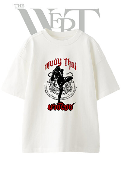 THEWERT Tricou oversize alb unisex cu imprimeu Muay Thai_9