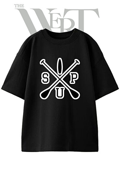 THEWERT SUP Board_3 dizajn, štampana unisex crna majica prevelikog kroja