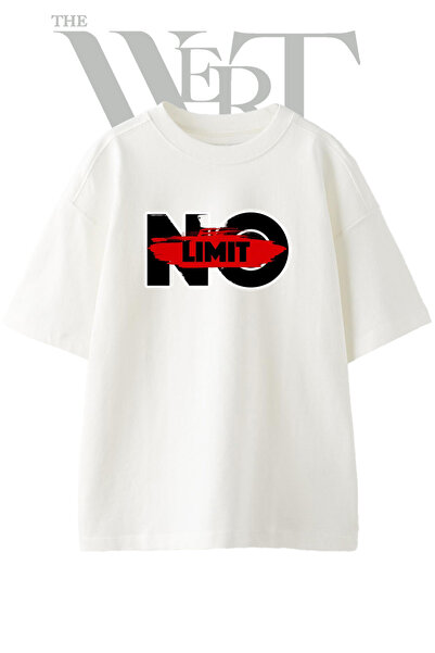 THEWERT تي شيرت أبيض كبير الحجم مطبوع بتصميم No Limit_1 للجنسين