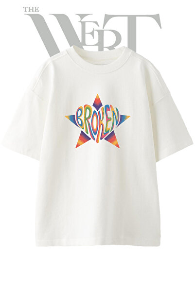 THEWERT Μπλουζάκι Unisex με στάμπα Broken Psychedelic Design, λευκό, oversized