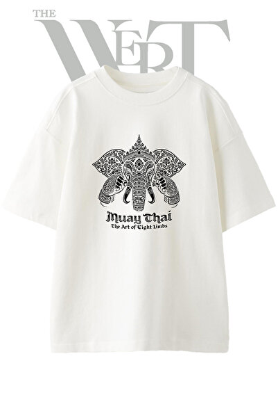 THEWERT Muay Thai Fili Design Printed Unisex White Oversize T-Shirt