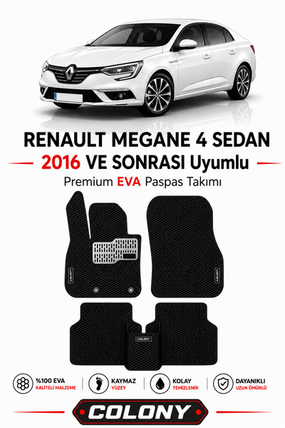 COLONY Renault Megane 4 Sedan Uyumlu EVA Paspas Tam Set–Araca Özel,Kolay Mont...