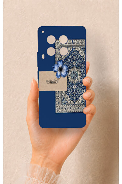 Vip Case Tecno Camon 30 Uyumlu Mavi Etnik Halı Desenli Silikon Kılıf