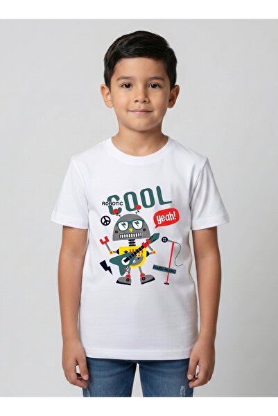 Babyqlo Boys Cool Robot White T-Shirt