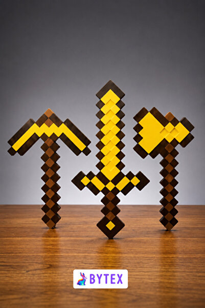 BytexStore Minecraft Kılıç-Kazma-Balta Üçlü Altın Set / Minecraft Üçlü Oyuncak
