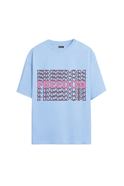 Freedom Baskılı PREMİUM Bisiklet Yaka %100 Pamuk kısa kollu Oversize Tshirt E-05