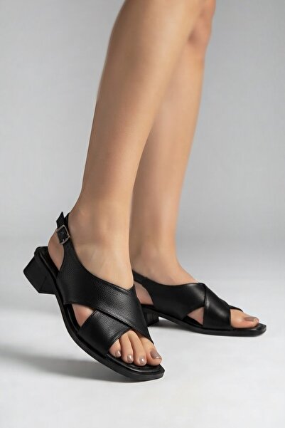 Rüya Shoes صندل نسائي مريح من الجلد الطبيعي بحزام للكاحل - 3 سم
