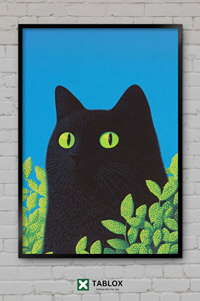 TABLOX Black Cat Drawing Minimal Artistic Aesthetic Wooden Framed Decorative ...