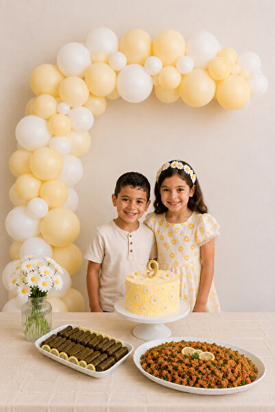 Parti dolabı 40Pcs Macaron Yellow, White Birthday Chain Balloon Set Party Con...