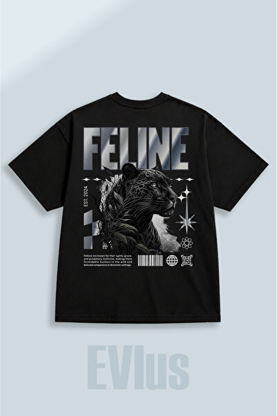 EVIus Oversize T-shirt με στάμπα γάτας, 100% βαμβακερό, με λαιμόκοψη ποδηλάτο...