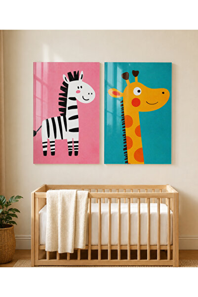 arslart Sevimli Zürafa ve Zebra CAM Görünümlü Pleksi Tablo Seti Çocuk Bebek O...
