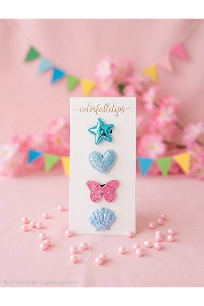 COLORFULLCLİPS Glitter Pembe Kelebek 4'lü Az Saçlı Bebek Tokası
