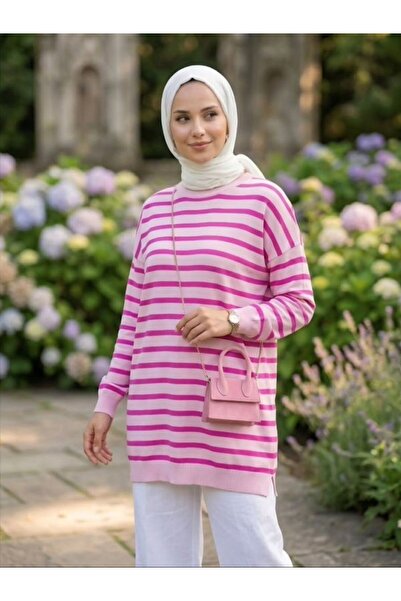 SHİROSA Striped Two-Thread Hijab Tunic