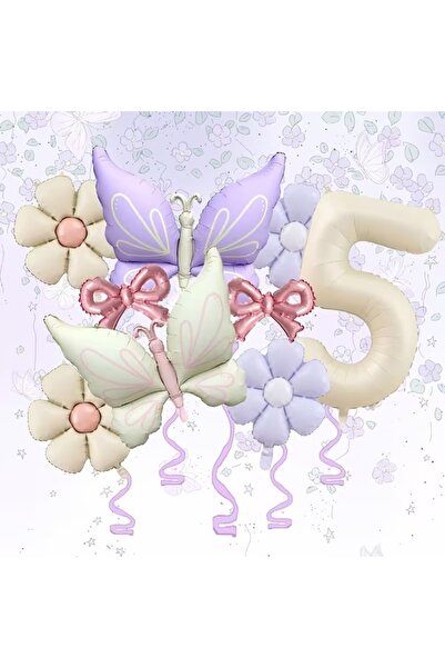 ÇITIPITISTORE Cream Lilac Butterfly Daisy Foil Balloon Birthday Celebration P...