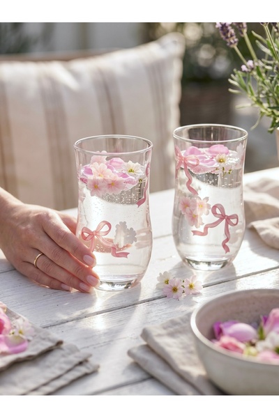 Rolin Design 2’li Çiçekli Su Bardağı 360ml