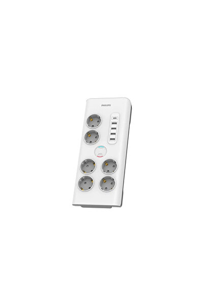 Philips SPN7060WA/62 6 Soket Akım Korumalı Priz 900 Joules 2Mt Kablo 1xUsb-C ...