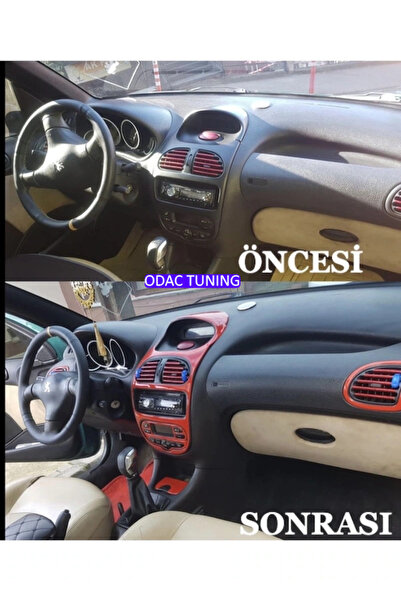 ODAC TUNING Peugeot 206 Torpido, Konsol, Trim Göğüs Kaplama Seti Kırmızı Renk