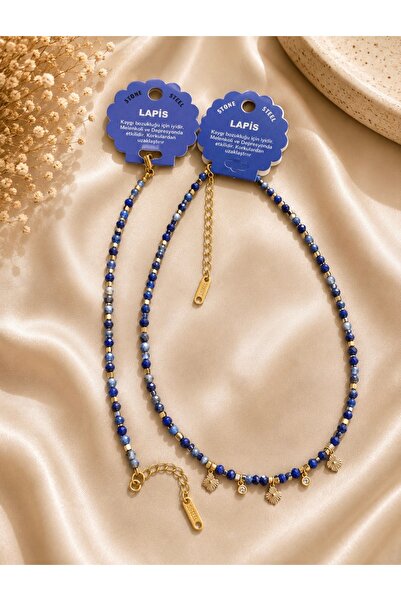 shinora.jewelry Doğal Lapis Lazuli Taşlı Kolye & Bileklik Seti – Altın Renk P...