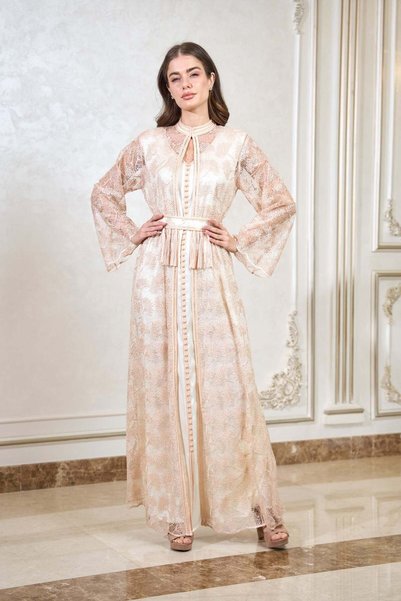 ELEGANZA LA MODE Peach Moroccan Kaftan – ELM M 668