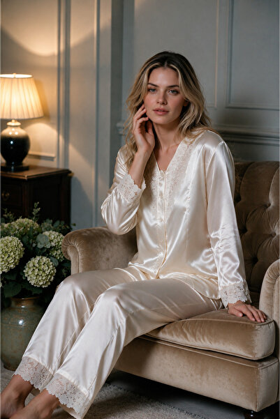Nurteks 17088 Satin Lace Pajama Set