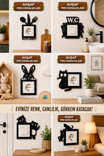 bigimeksley grup 6'lı Siyah Priz Kenarı Süsü Ato346 ve Ato34 Seti, şık ve kullanışlı dekoratif ürünler