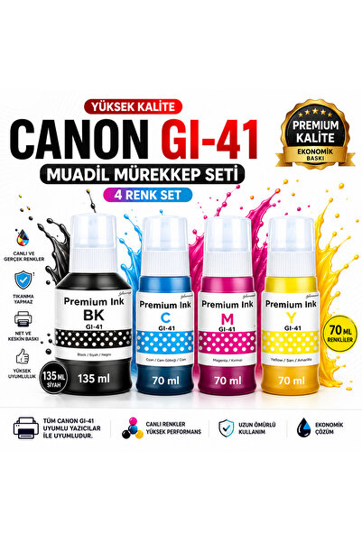 ORATEK Canon GI-41 G3480 Uyumlu Muadil Mürekkep 4'lü Set 135 ml Siyah + 70 ml...
