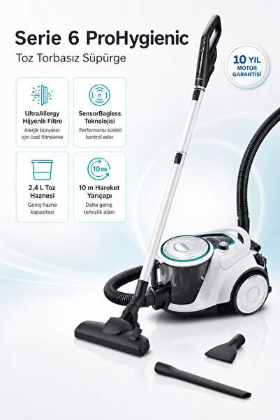 Bosch Serie 6 Hygienic 700 W Hijyenik Toz Torbasız Elektrikli Süpürge - H13 F...