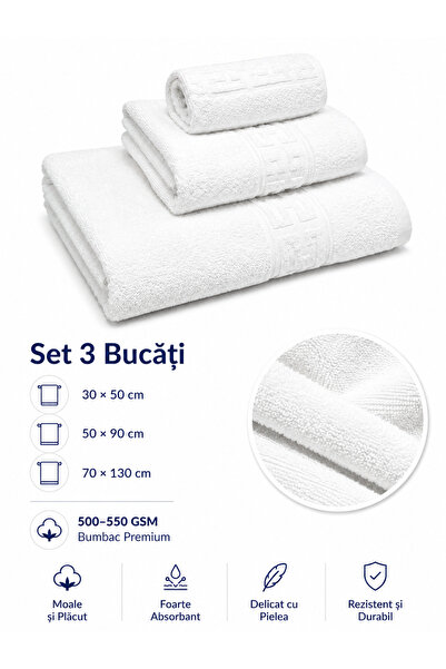 Generic Brand Set Prosoape din Bumbac Premium – 3 Bucăți, 500–550 GSM