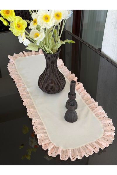 NURGİTA HOME Fırfırlı Fistolu Vintage Runner & Duck Keten Dekoratif Örtü ( 35...