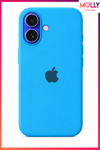 Molly iPhone 17 İçin Elma Figürlü Gökyüzü Mavisi Liquid İçi Kadife Mat Siliko...