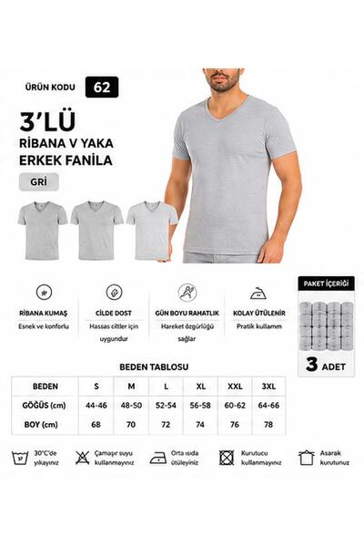 Yıldız Çamaşır Men's Ribbed V-Neck 100% Cotton Undershirt Undershirt (60-61-6...