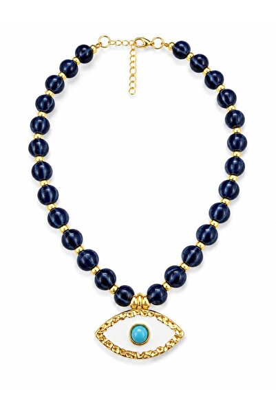 CHARMLUCKY Dark Blue Beaded Eye Necklace