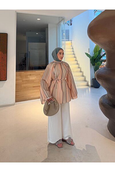 THEK BUTİK Striped Belted Loose Tunic